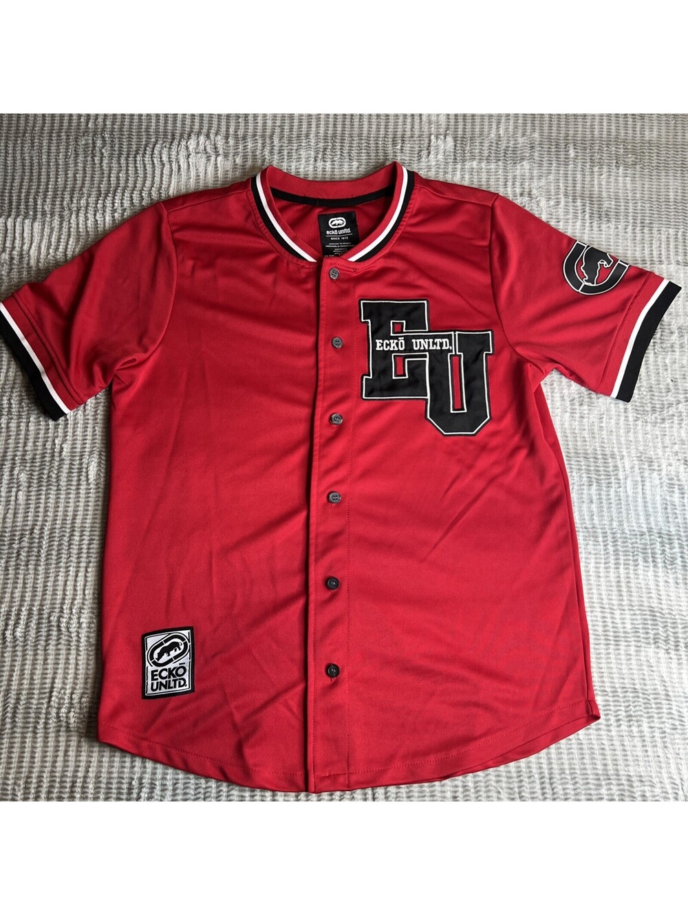 Ecko Baseball Jersey Mens Size Medium Embroidered Logo Red Hip Hop Streetwear